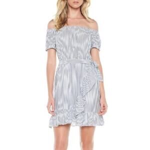 BARDOT Bobbi Striped Off Shoulder Ruffle Mini Dress Size 10 NWT MSRP $99
